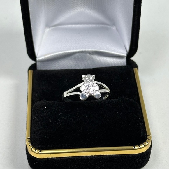 The Unbranded Brand Jewelry - 925 Sterling Silver Teddy Bear Ring Size 7.25 Textured Split Shank Band